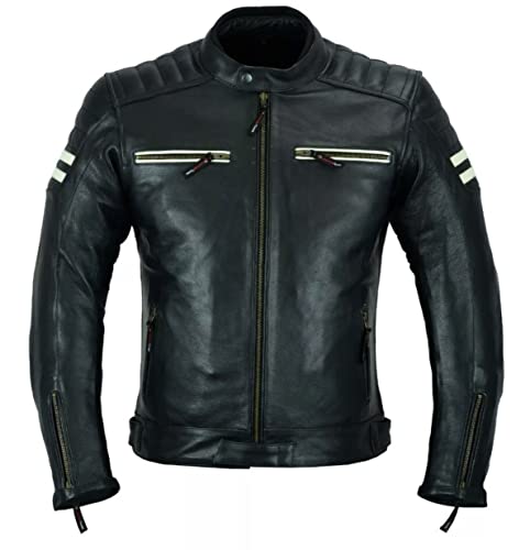 Motorrad-Lederjacke für Herren, schwarz, perforiertes Leder, CE-Protektoren MBJ-12A, Schwarz , M von JACKET4U