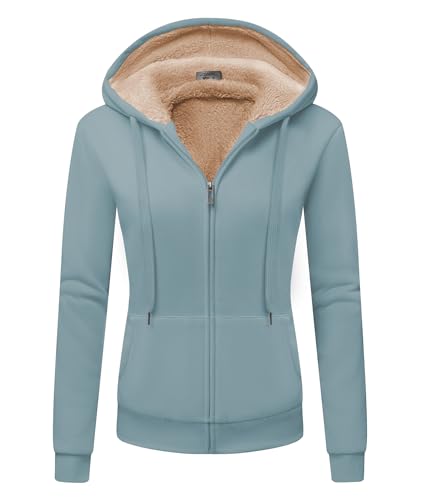 JACKETOWN Sweatjacke Damen Fleecejacke Kapuzenjacke Hoodie Fleece Gefüttert Winterjacke mit Reißverschluss y Kapuze Fleecepullover Kapuzenpullover, (Grau Grün-2XL) von JACKETOWN