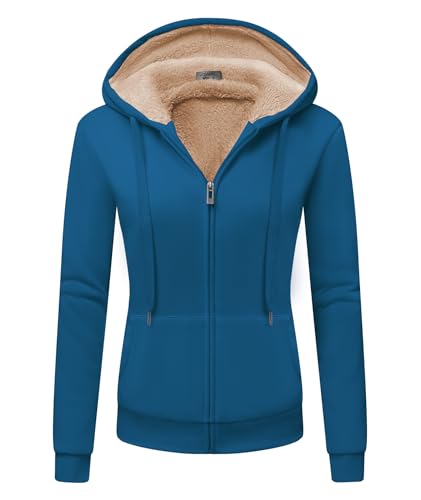 JACKETOWN Sweatjacke Damen Fleecejacke Kapuzenjacke Hoodie Fleece Gefüttert Winterjacke mit Reißverschluss y Kapuze Fleecepullover Kapuzenpullover, (Tinte blau-L) von JACKETOWN