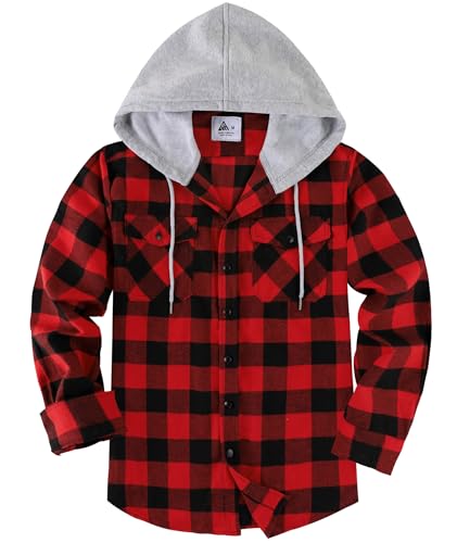JACKETOWN Flanellhemd Herren Hemd Kariertes Hemd Mit Kapuze Hemdjacke Hemd Herren Langarm Regular Fit Karohemd Holzfällerhemd Baumwolle Kuscheliges Freizeithemden Mit Brusttasche M-3xl von JACKETOWN
