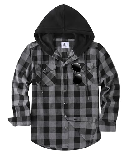 JACKETOWN Flanellhemd Herren Hemd Kariertes Hemd Mit Kapuze Hemdjacke Hemd Herren Langarm Regular Fit Karohemd Holzfällerhemd Baumwolle Kuscheliges Freizeithemden Mit Brusttasche M-3xl von JACKETOWN