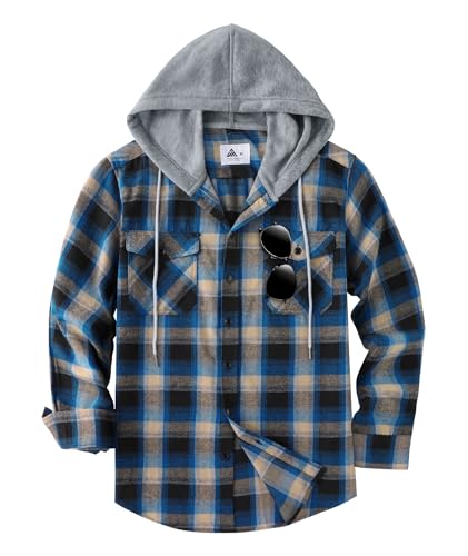 JACKETOWN Flanellhemd Herren - Kariertes Hemd Mit Kapuze - Langarm - Regular Fit - Karohemd - Holzfällerhemd - Baumwolle - Kuscheliges Freizeithemden - Mit Brusttasche - M-3XL von JACKETOWN
