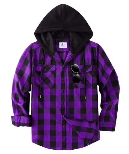 JACKETOWN Flanellhemd Herren Kariertes Hemd Mit Kapuze Hemdjacke Hemd Herren Langarm Regular Fit Karohemd Holzfällerhemd Baumwolle Kuscheliges Freizeithemden Mit Brusttasche M-3xl von JACKETOWN