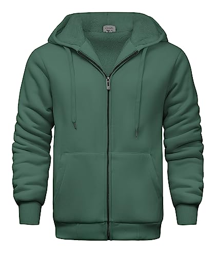 JACKETOWN Fleecejacke Herren Gefüttert Strickjacke Reißverschluss Teddyfutter Sweatshirt Männer Warm Winter Hoodie mit Kapuze Grün XL von JACKETOWN