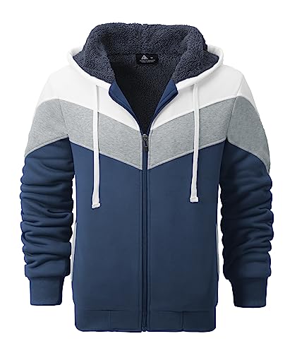 JACKETOWN Fleecejacke Herren Reißverschluss Teddyfutter Sweatshirt Warm Gefüttert Strickjacke Männer Winter Fleece Hoody mit Kapuze XL von JACKETOWN