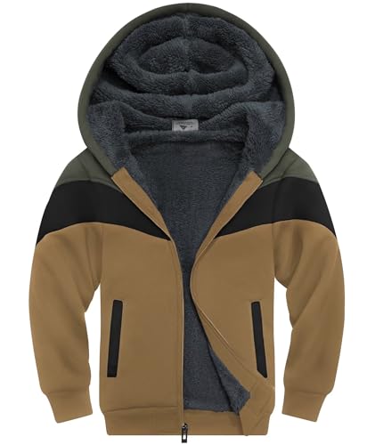 JACKETOWN Fleecejacke Kinder Gefüttert Sweatjacke Jungen Kapuzenpullover mit Reißverschluss Hoodie Sweatshirt Warm Übergangsjacke Causal Winterjacke mit Fleecefutter Hooded Jacken von JACKETOWN