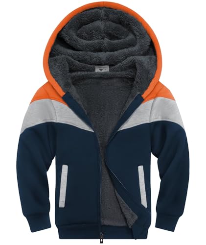 JACKETOWN Fleecejacke Kinder Gefüttert Sweatjacke Jungen Kapuzenpullover mit Reißverschluss Hoodie Sweatshirt Warm Übergangsjacke Causal Winterjacke mit Fleecefutter Hooded Jacken von JACKETOWN
