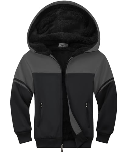 JACKETOWN Fleecejacke Jungen Gefüttert Kapuzenpullover mit Zipper Kinder Hoodie Sweatshirt Warm Kapuzenjacke Causal Winter Ourdoor Sweatjacke mit Fleecefutter Hooded Jacken von JACKETOWN