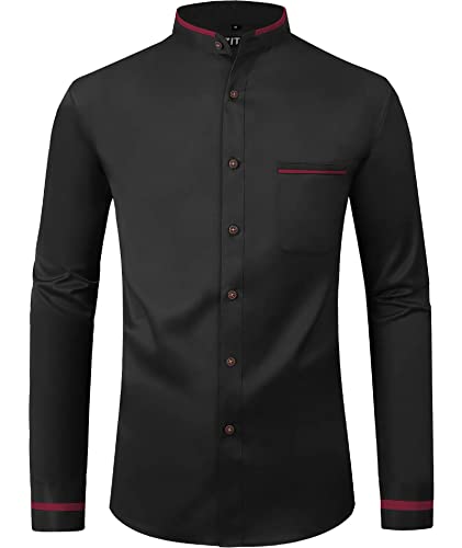 JACKETOWN Hemd Herren Langarm Business Hemden Männer Businesshemd Einfarbig Freizeithemd Herrenhemden Casual Regular Fit(Schwarz1-2XL) von JACKETOWN