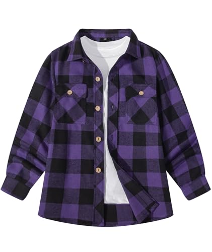 JACKETOWN Hemd Kinder Jungen Langarm Kariertes Button Down Casual Top Baumwoll Oberteil Shirt Mit Brusttasche von JACKETOWN