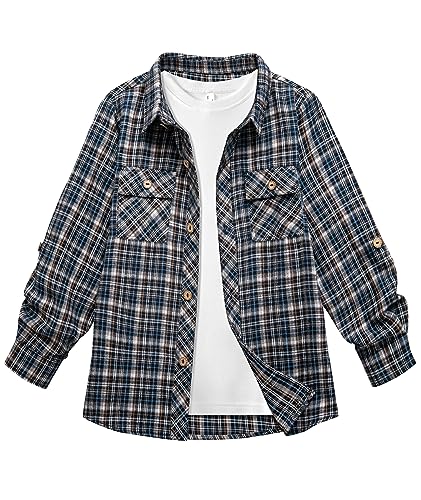 JACKETOWN Hemd Kinder Jungen Langarm Kariertes Hemd Kinder Button Down Casual Top Baumwoll Hemden Kinder Oberteil Shirt Mit Brusttasche von JACKETOWN