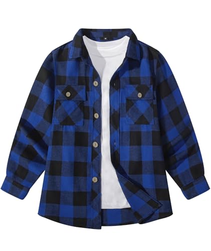 JACKETOWN Hemd Kinder Jungen Langarm Kariertes Hemd Kinder Button Down Casual Top Baumwoll Hemden Kinder Oberteil Shirt Mit Brusttasche von JACKETOWN