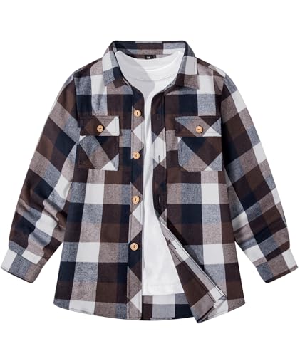 JACKETOWN Hemd Kinder Jungen Langarm Kariertes Hemd Kinder Button Down Casual Top Baumwoll Hemden Kinder Oberteil Shirt Mit Brusttasche von JACKETOWN