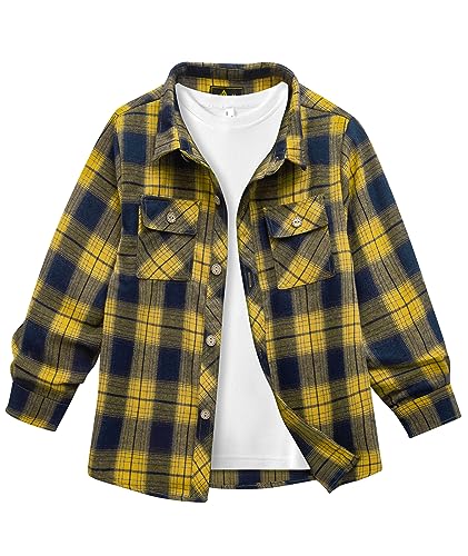 JACKETOWN Hemd Kinder Jungen Langarm Kariertes Hemd Kinder Button Down Casual Top Baumwoll Hemden Kinder Oberteil Shirt Mit Brusttasche von JACKETOWN