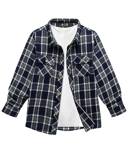 JACKETOWN Hemd Kinder Jungen Langarm Kariertes Hemd Kinder Button Down Casual Top Baumwoll Hemden Kinder Oberteil Shirt Mit Brusttasche von JACKETOWN