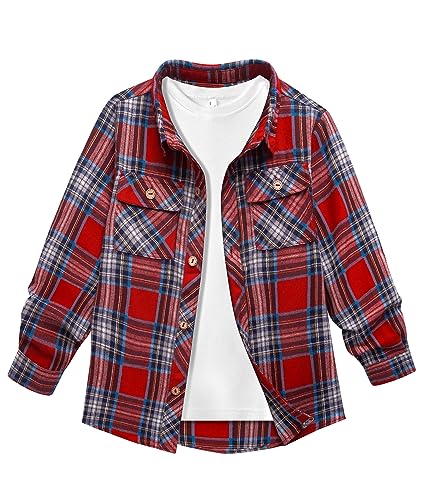 JACKETOWN Hemd Kinder Jungen Langarm Kariertes Hemd Kinder Button Down Casual Top Baumwoll Hemden Kinder Oberteil Shirt Mit Brusttasche von JACKETOWN