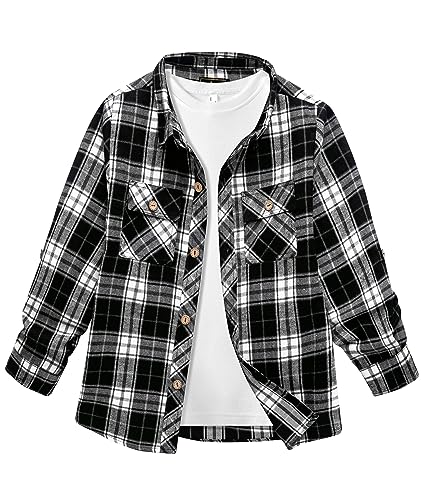 JACKETOWN Hemd Kinder Jungen Langarm Kariertes Button Down Casual Top Baumwoll Oberteil Shirt Mit Brusttasche von JACKETOWN