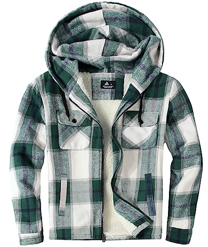 JACKETOWN Hemdjacke Herren Kariertes Winterjacke Thermohemd Fleece Gefüttert Freizeit Jacke mit Kapuze y Reißverschluss Flanell Arbeitsjacke, (Grün M) von JACKETOWN