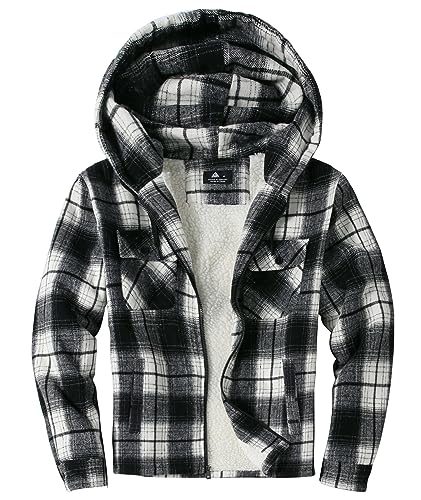 JACKETOWN Hemdjacke Kariertes Herren Fleece Thermohemd Herren Holzfäller Jacke Verdicken Kariertes Langarm mit Reißverschluss gefütterte FleeceFutter Winterjacke hoodies Flanelljacke Warm(Schwarz XL) von JACKETOWN