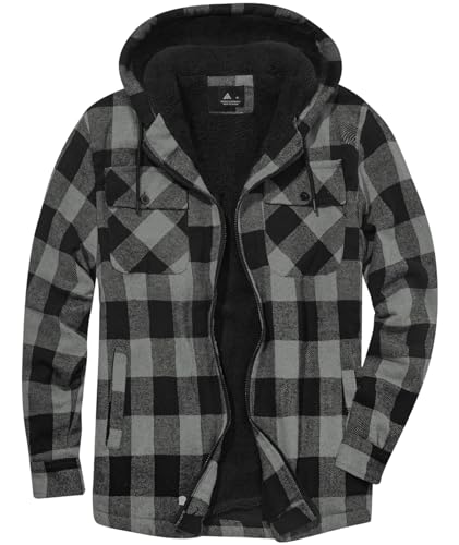 JACKETOWN Hemdjacke Kariertes Herren hoodies Flanelljacke Warm Thermohemd Herren Holzfäller Jacke Verdicken Freizeitjacke kariert coat Langarm mit Reißverschluss FleeceFutter Winterjacke(Dunkelgrau S) von JACKETOWN