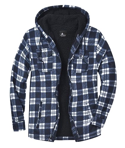 JACKETOWN Hemdjacke Kariertes Herren hoodies Flanelljacke Warm Thermohemd Herren Holzfäller Jacke Verdicken Freizeitjacke kariert coat Langarm mit Reißverschluss FleeceFutter Winterjacke (Blau S) von JACKETOWN