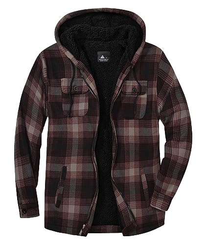 JACKETOWN Hemdjacke Kariertes Herren hoodies Flanelljacke Warm Thermohemd Herren Holzfäller Jacke Verdicken Freizeitjacke kariert coat Langarm mit Reißverschluss FleeceFutter Winterjacke (Braun M) von JACKETOWN