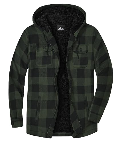 JACKETOWN Hemdjacke Herren Kariertes Winterjacke Thermohemd Fleece Gefüttert Freizeit Jacke mit Kapuze y Reißverschluss Flanell Arbeitsjacke, (Grün S) von JACKETOWN