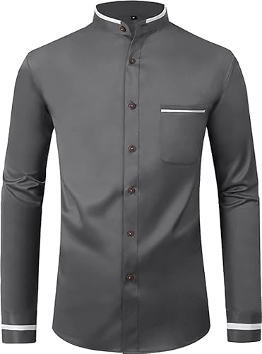 JACKETOWN Hemd Herren Langarm Business Hemden Männer Businesshemd Einfarbig Freizeithemd Herrenhemden Casual Regular Fit(Grau-M) von JACKETOWN