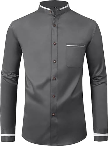 JACKETOWN Hemd Herren Langarm Business Hemden Männer Businesshemd Einfarbig Freizeithemd Herrenhemden Casual Regular Fit(Grau-XL) von JACKETOWN