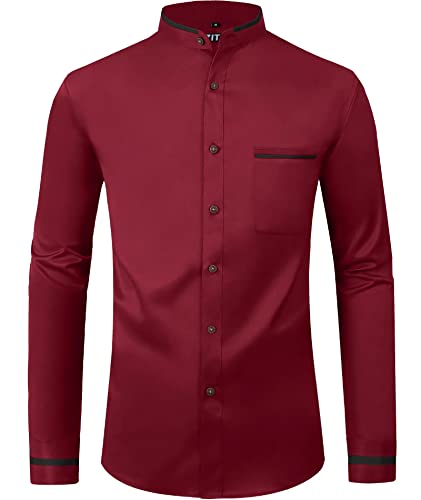 JACKETOWN Hemd Herren Langarm Business Hemden Männer Businesshemd Einfarbig Freizeithemd Herrenhemden Casual Regular Fit(Rot-M) von JACKETOWN