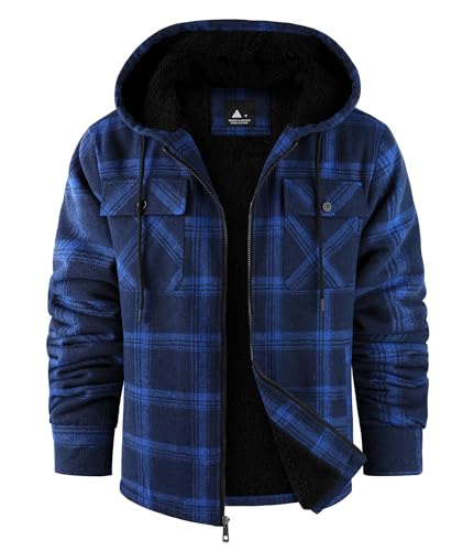 JACKETOWN Herren Fleecejacke Flanell Hemdjacke mit Kapuze Übergangsjacke Warm Gefüttert Kariertes Holzfällerhemd Winterjacke mit Taschen Casual Outdoor Mantel für Herbst Winte von JACKETOWN