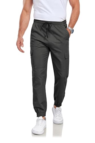 JACKETOWN Herren Hose Chino Cargo Hose Jogginghose Herren Cargohose Baumwolle Sporthose Casual Sweatpants Freizeithose Elastische Kordelzug Taille mit Taschen von JACKETOWN