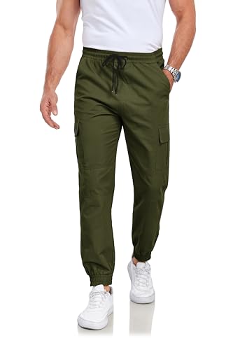 JACKETOWN Herren Hose Chino Cargo Hose Jogginghose Herren Cargohose Baumwolle Sporthose Casual Sweatpants Freizeithose Elastische Kordelzug Taille mit Taschen von JACKETOWN