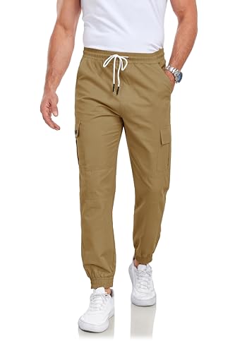 JACKETOWN Herren Hose Chino Cargo Hose Jogginghose Herren Cargohose Baumwolle Sporthose Casual Sweatpants Freizeithose Elastische Kordelzug Taille mit Taschen von JACKETOWN