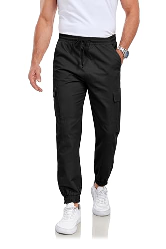 JACKETOWN Herren Hose Chino Cargo Hose Jogginghose Herren Cargohose Baumwolle Sporthose Casual Sweatpants Freizeithose Elastische Kordelzug Taille mit Taschen von JACKETOWN