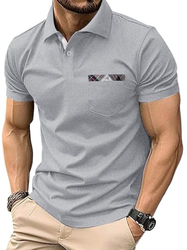 JACKETOWN Herren Poloshirt Kurzarm Kontrastfarbe Karierte Poloshirt Atmungsaktive mit Brusttasche Golf Polo Shirt Elastisch Weicher Stoff Sommer M-3XL JACKETOWN Herren Poloshirt Kurzarm Kontrastfarbe Karierte Poloshirt Atmungsaktive mit Brusttasche Golf Polo Shirt Elastisch Weicher Stoff Sommer M-3XL von JACKETOWN
