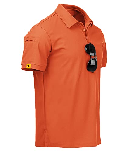 JACKETOWN Herren Poloshirts Kurzarm Bacis Tshirts Regular Fit Polohemd Schnelltrocknend Atmungsaktiv Brillenhalter Knopfleiste Sommer Outdoor Sport Golf Lässig Poloshirt Männer(Orange-3XL) von JACKETOWN