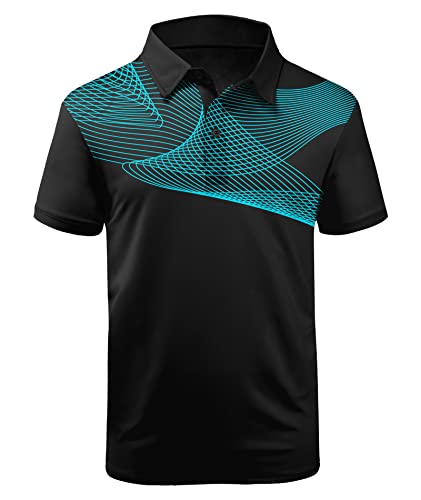 JACKETOWN Herren Poloshirts Kurzarm Bedrucktes Sport Shirt Hemd Männer Sommer T-Shirts Outdoor Poloshirts für Herren Golf Polohemd Herren Atmungsaktiv Casual Poloshirt(Blau schwarz-M) von JACKETOWN