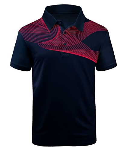 JACKETOWN Herren Poloshirts Kurzarm Bedrucktes Sport Shirt Hemd Männer Sommer T-Shirts Outdoor Poloshirts für Herren Golf Polohemd Herren Atmungsaktiv Casual Poloshirt(Dunkelblau-rot-XL) von JACKETOWN