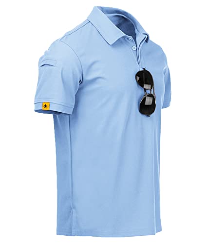 JACKETOWN Herren Poloshirts Kurzarm Regular Fit T Shirts Schnelltrocknend Atmungsaktiv Polohemd Outdoor Brillenhalter Sommer Sport Golf Lässig Poloshirt Männer(Mondblau-3XL) von JACKETOWN