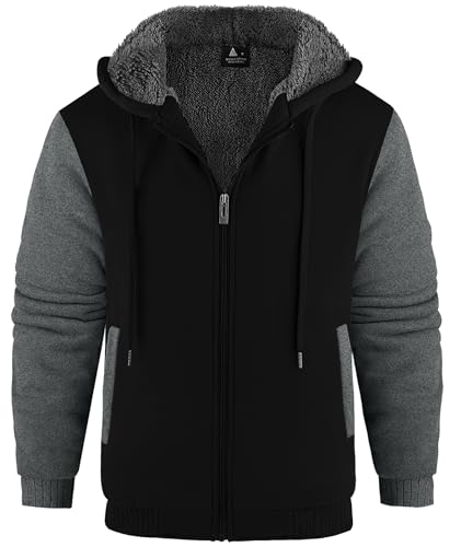 JACKETOWN Herren Sweatshirt Gefüttert Hoodie Reißverschluss Sweatjacke Warm Fleece Winterjacke Teddyfutter Fleecejacke mit Kapuze von JACKETOWN