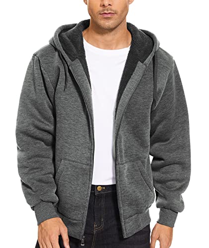 JACKETOWN Herren Sweatshirt Reißverschluss Gefüttert Hoodie Warm Fleece Sweatjacke Männer Teddyfutter Softshelljacke mit Kapuze Grau M von JACKETOWN