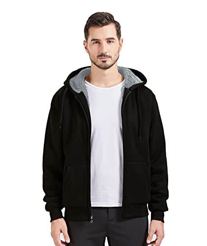 JACKETOWN Sweatjacke Herren Warm Fleece Hoodie Männer Reißverschluss Winter Thermojacke Gefüttert Sweatshirt mit Kapuze Schwarz XXL von JACKETOWN