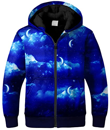 JACKETOWN Hoodie Jungen Fleecejacke Kinder Bedrucktes Sweatshirt mit Zipper Warme Kapuzenpullover für Jungen Langarm Kapuzenjacke mit Kapuze Sweaterjacke(Blau-M) von JACKETOWN