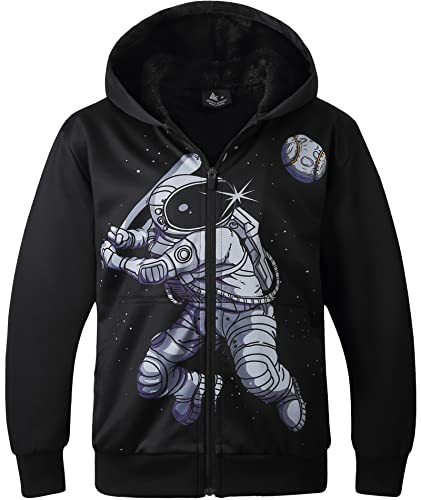 JACKETOWN Hoodie Jungen Fleecejacke Kinder Bedrucktes Sweatshirt mit Zipper Warme Kapuzenpullover für Jungen Langarm Kapuzenjacke mit Kapuze Sweaterjacke(Schwarz-L) von JACKETOWN