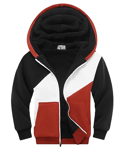 JACKETOWN Hoodie Jungen Fleecejacke Kinder Sweatshirt mit Zipper Warme Kapuzenpullover für Jungen Langarm Kapuzenjacke mit Kapuze Sweaterjacke(Mixed red-L) von JACKETOWN