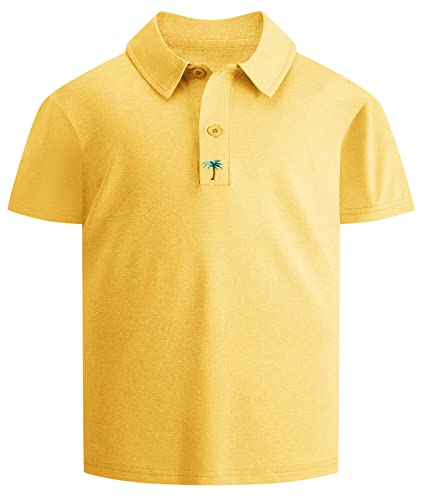 JACKETOWN Jungen Poloshirts Kurzarm Kinder Polohemd Regular Fit Outdoor Sommer T-Shirt Atmungsaktiv mit Gummizug Jungen Sportswear(Gelb1-S) von JACKETOWN