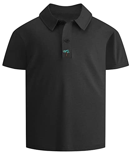 JACKETOWN Jungen Poloshirts Kurzarm Kinder Polohemd Regular Fit Outdoor Sommer T-Shirt Atmungsaktiv mit Gummizug Jungen Sportswear(Schwarz1-XL) von JACKETOWN