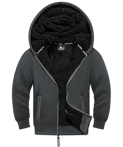 JACKETOWN Jungen Sweatjacke Gefüttert Kinder Hoodie Sweatshirt Kapuzenpullover Fleecejacke mit Kapuze Langarm Warme Winterjacke Classic Pullover mit Reißverschluss(Grau-XL) von JACKETOWN