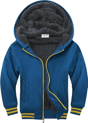 JACKETOWN Jungen Sweatjacke Gefüttert Kinder Hoodie Sweatshirt Kapuzenpullover Fleecejacke mit Kapuze Langarm Warme Winterjacke Classic Pullover mit Reißverschluss(Hellblau-S) von JACKETOWN